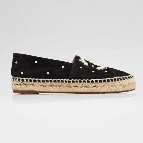 Chanel Black Suede and Faux Pearl CC Espadrille Flats Size 4.5/35 - Picture 3 of 5